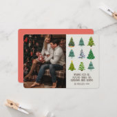 レトロのGroovy写真クリスマスツリー カード (正面/裏面インサイチュ)