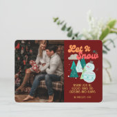 レトロのGroovy写真クリスマスレット雪 カード (スタンド正面)