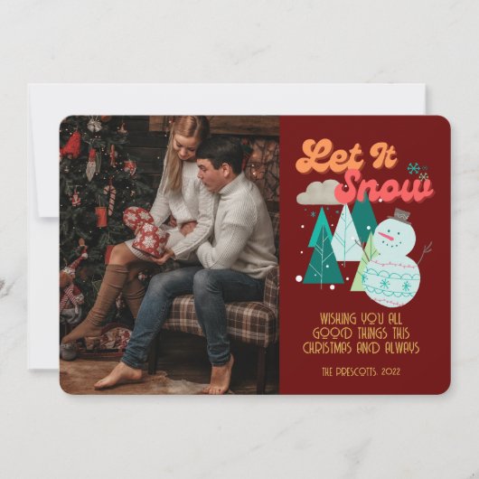 レトロのGroovy写真クリスマスレット雪 カード (正面)