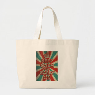 レトロのKeep Calm and Carry On ラージトートバッグ