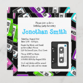 レトロのMixtapeのテーマの誕生会の招待の黒 招待状 (正面/裏面)
