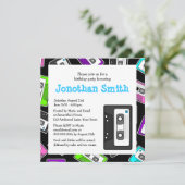 レトロのMixtapeのテーマの誕生会の招待の黒 招待状 (スタンド正面)