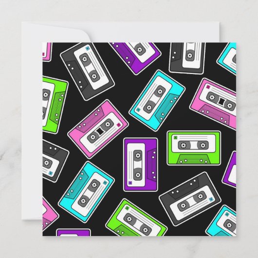 レトロのMixtapeのテーマの誕生会の招待の黒 招待状 (裏面)