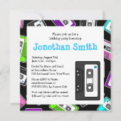 レトロのMixtapeのテーマの誕生会の招待の黒 招待状 (正面)