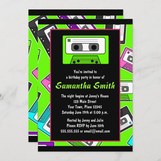 レトロのMixtapeのテーマの誕生日のパーティの招待状 招待状 (正面/裏面)