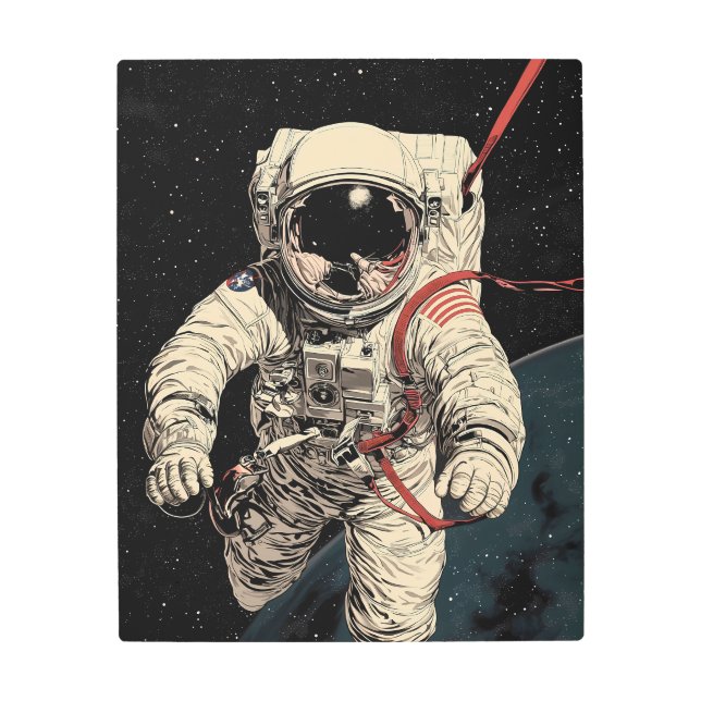 レトロのSci-Fi宇宙飛行士Adrift宇宙 メタルプリント (正面)