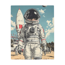 レトロのSF宇宙飛行士がリフトオフの準備 メタルプリント