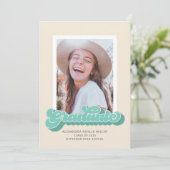 レトロのVibes （緑）写真卒業発表 招待状 (スタンド正面)