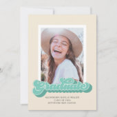 レトロのVibes （緑）写真卒業発表 招待状 (正面)