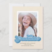 レトロのVibes （青）写真卒業発表 招待状 (正面)