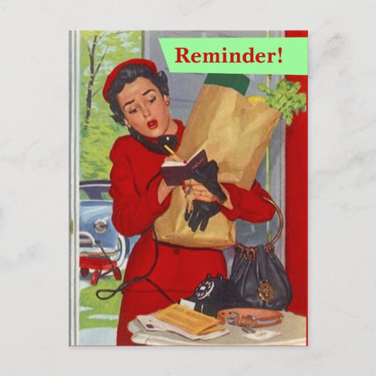 レトロはがきレディ忙しアポイントメントリマインダーPC ポストカード (正面)