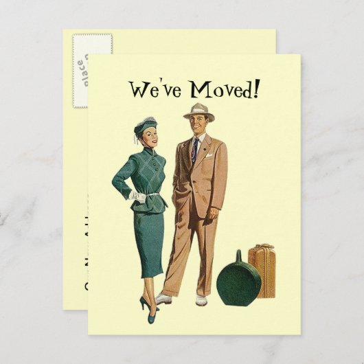 レトロはがきヴィンテージカップル発表引っ越しました 案内ポストカード (正面/裏面)