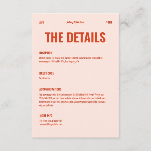 レトロはっきりしたとカラフルの結婚詳細 エンクロージャーカード (正面)