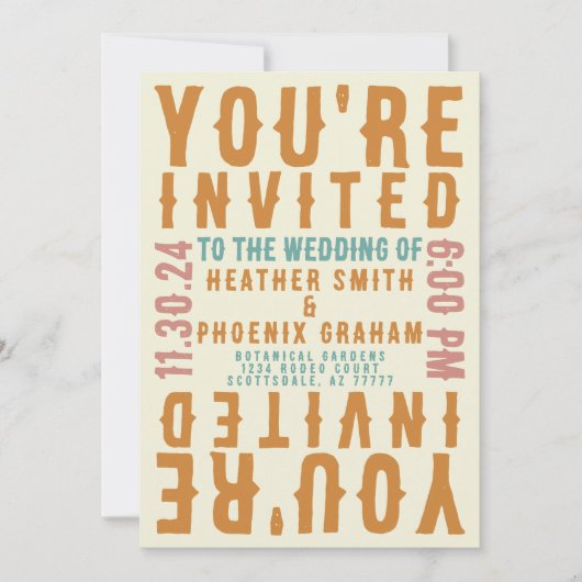 レトロはっきりしたの明るい写真とQRコード結婚 招待状 (正面)