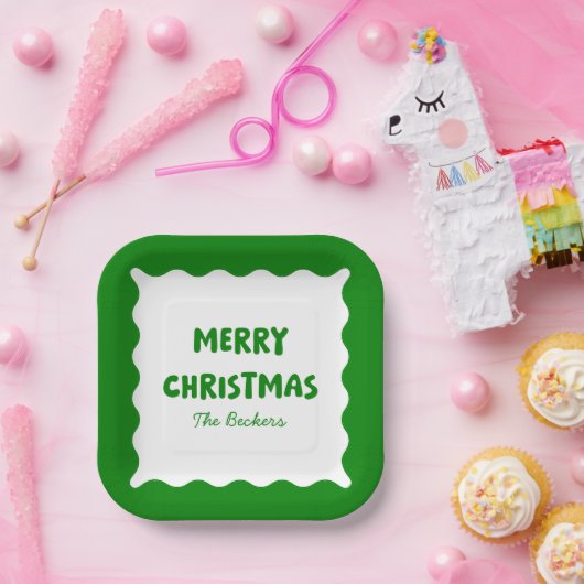 レトロはっきりしたウェーブグリファンキーーンカスタムメリークリスマス ペーパープレート (パーティー)