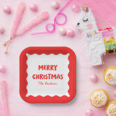 レトロはっきりしたウェーブレッドおもしろいカスタムメリークリスマス ペーパープレート (パーティー)