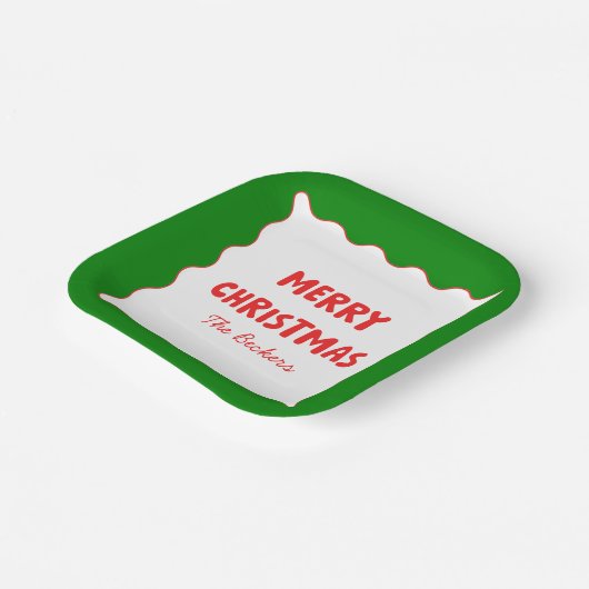 レトロはっきりしたウェーブレッド&グリーンカスタムクリスマスメリークリスマス ペーパープレート (傾斜あり)