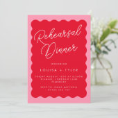 レトロはっきりしたウェーブレッド&ピンクリハーサルディナー 招待状 (スタンド正面)