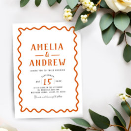 レトロはっきりしたオレンシンプルジ結婚式招待状 招待状