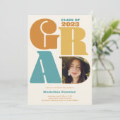 レトロはっきりしたオーバーサイズのGrad 4写真2023卒業 招待状 (スタンド正面)