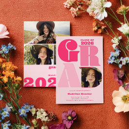 レトロはっきりしたオーバーサイズのGrad 4写真2023卒業 招待状