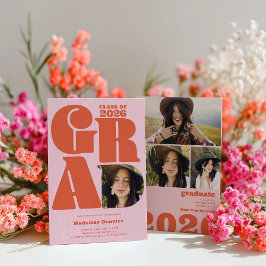 レトロはっきりしたオーバーサイズのGrad 4写真2023卒業 招待状