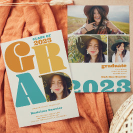 レトロはっきりしたオーバーサイズのGrad 4写真2023卒業 招待状