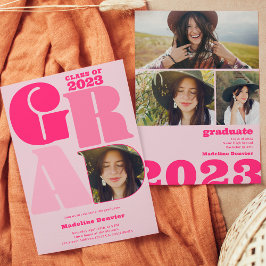 レトロはっきりしたオーバーサイズのGrad 4写真2023卒業 招待状