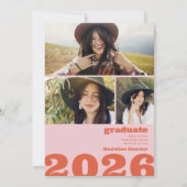 レトロはっきりしたオーバーサイズのGrad 4写真2023卒業 招待状 (裏面)