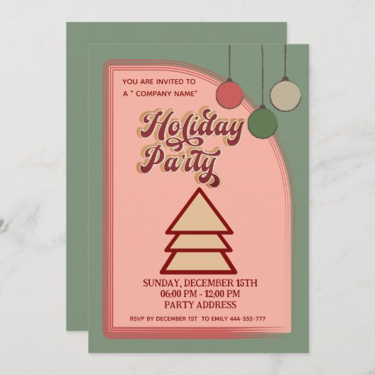 レトロはっきりしたカラフルおもしろい会社パーティの招待状 招待状 (正面/裏面)