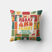 レトロはっきりしたカラフルファミリーネームクリスマスホリデー クッション (裏面)