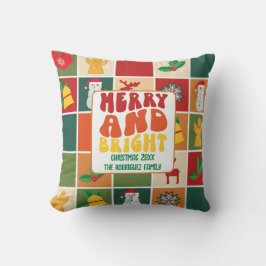 レトロはっきりしたカラフルファミリーネームクリスマスホリデー クッション