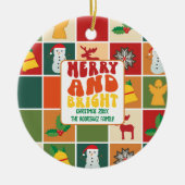 レトロはっきりしたカラフル名クリスマス セラミックオーナメント (正面)