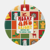 レトロはっきりしたカラフル名クリスマス セラミックオーナメント (裏面)