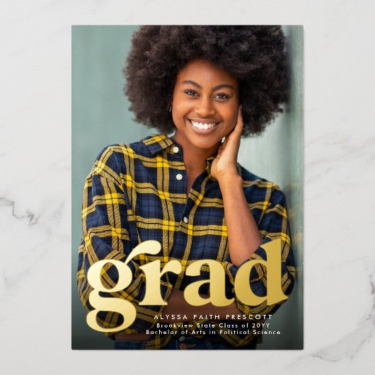 レトロはっきりしたグラード1号写真卒業の発表 箔招待状 (正面)