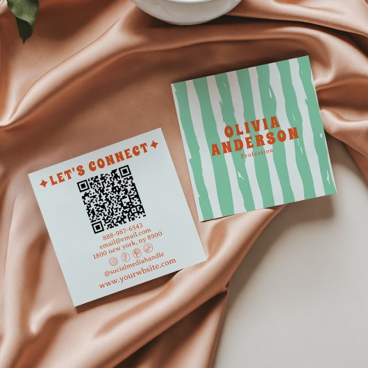 レトロはっきりしたグリーンボホグルーヴィトレンディーユニークQRコード スクエア名刺