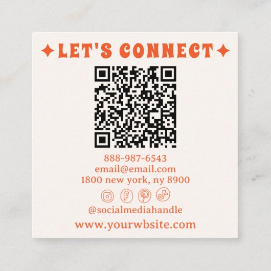 レトロはっきりしたグリーンボホグルーヴィトレンディーユニークQRコード スクエア名刺 (裏面)