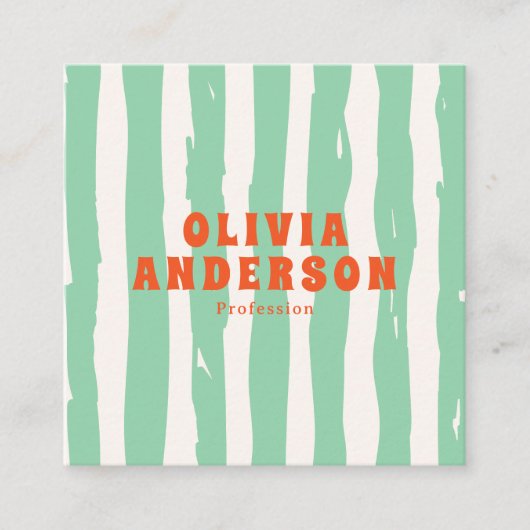 レトロはっきりしたグリーンボホグルーヴィトレンディーユニークQRコード スクエア名刺 (正面)