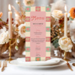 レトロはっきりしたグルーヴィ結婚ズ メニュー<br><div class="desc">このメはっきりしたニューは結婚、Groovy 70sテーマを取り入れて鮮やか、花模様とレトロなパターンを前後に組み合わせた宇宙と、独自のメニュー詳細やイニシャルを追加するためのを備えている。このデザインは、ひねりを持つヴィンテージの魅力を愛するカップルにモダン最適だ。レトロインスパイアやボホ、夏の結婚式に最適なメニューで、おもしろいと自由な美意識を取り入れたメニュー。見た目を完成させるために私たち結婚のスイートで一致するコーラルピンクのアイテムを探索！</div>