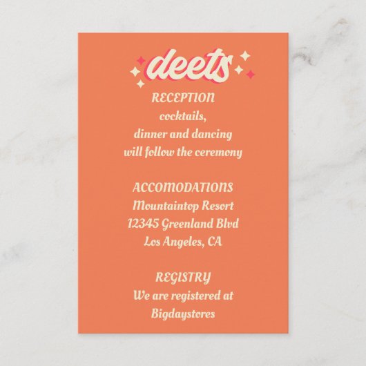 レトロはっきりしたグルーヴカラフルタイポグラフィ70年代結婚の エンクロージャーカード (正面)