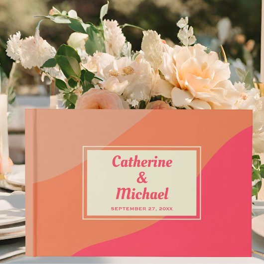 レトロはっきりしたグルーヴカラフルタイポグラフィ70年代結婚の ゲストブック