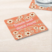 レトロはっきりしたグルーヴカラフルタイポグラフィ70年代結婚の スクエアペーパーコースター (アングル)