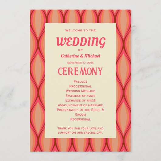 レトロはっきりしたグルーヴカラフルタイポグラフィ70年代結婚の プログラム (正面)