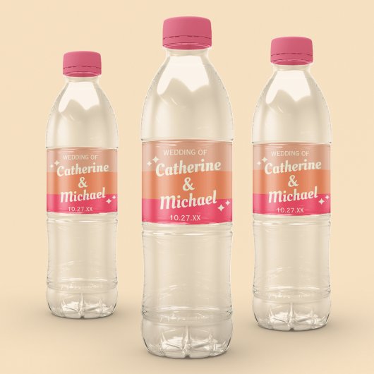 レトロはっきりしたグルーヴカラフルタイポグラフィ70年代結婚の ペットボトルラベル