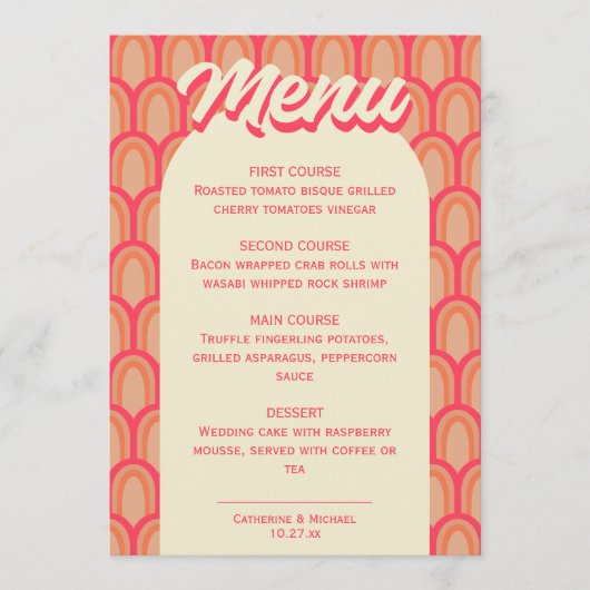 レトロはっきりしたグルーヴカラフルタイポグラフィ70年代結婚の メニュー (正面)