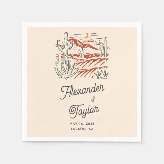 レトロはっきりしたサグアーロカクティデザートランドスケープ結婚ズ スタンダードカクテルナプキン (正面)