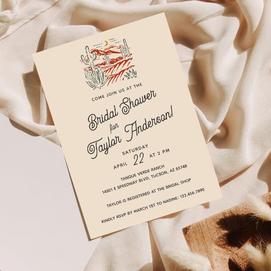 レトロはっきりしたサグアーロカボス砂漠ブライダルシャワー 招待状