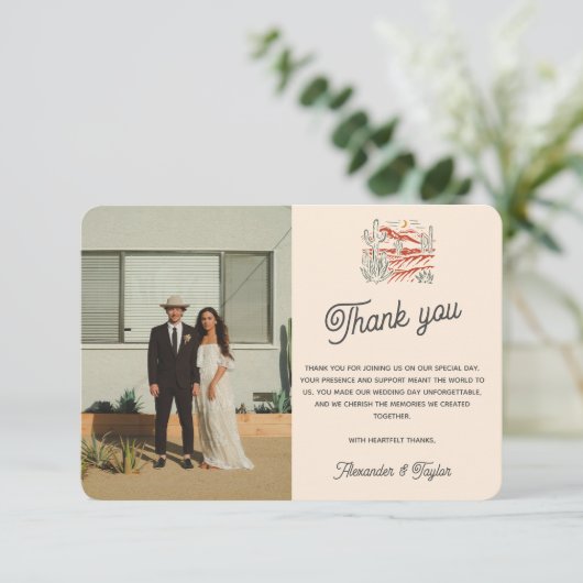 レトロはっきりしたサグアーロサボスデザートランドスケープ結婚ズ サンキューカード (スタンド正面)