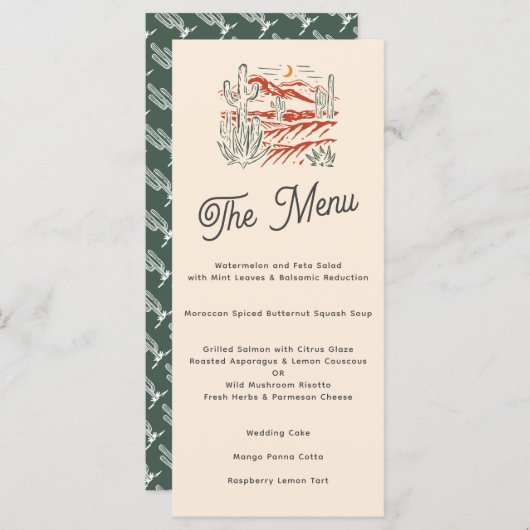 レトロはっきりしたサグアーロサボスデザートランドスケープ結婚ズ メニュー (正面/裏面)