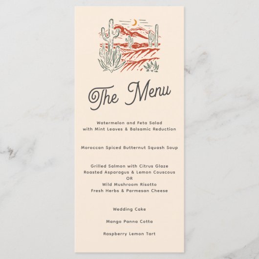 レトロはっきりしたサグアーロサボスデザートランドスケープ結婚ズ メニュー (正面)